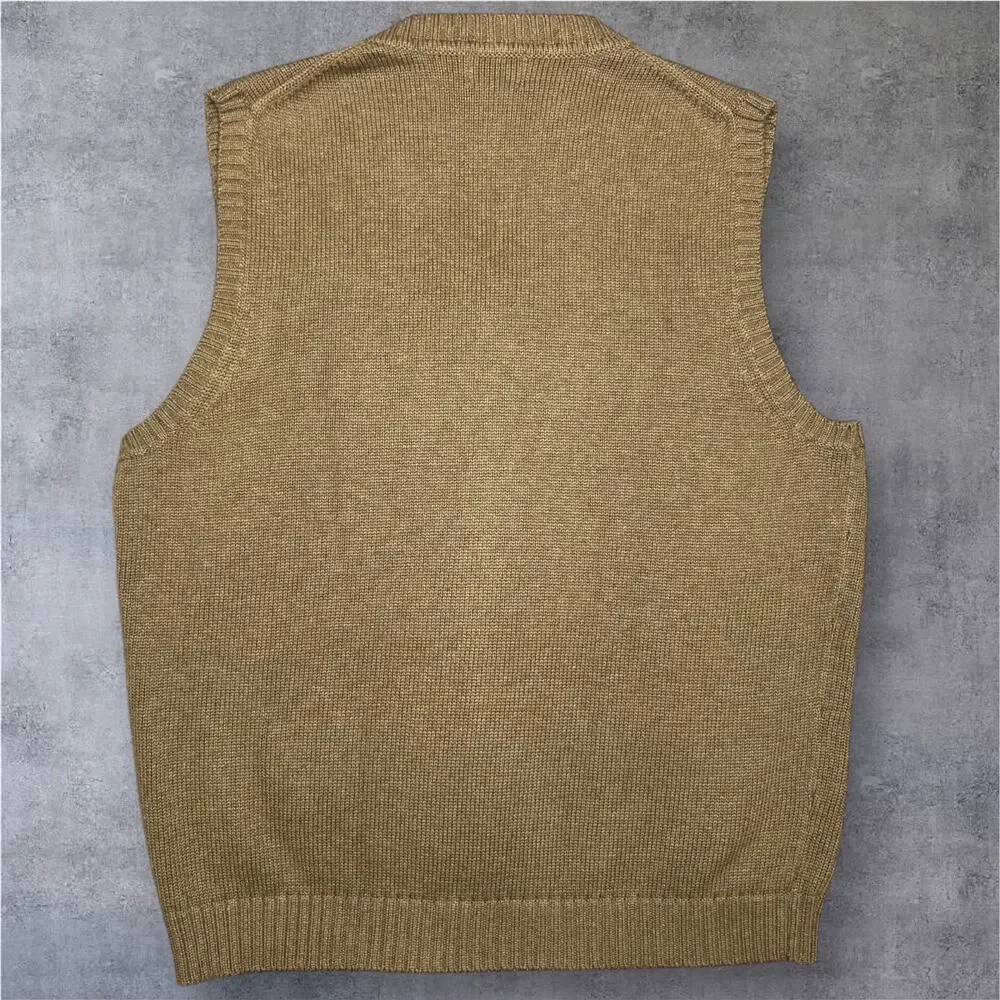 L.L. Bean Men's Medium Pullover Brown Sweater 100% Cotton V-neck EUC Classic